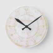 フェイク金ゴールドホワイトストーンマーブルカスタム ラウンド壁時計 (正面)