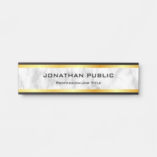 フェイク金ゴールドホワイトマーブルエレガントテンプレート サインプレート (正面)