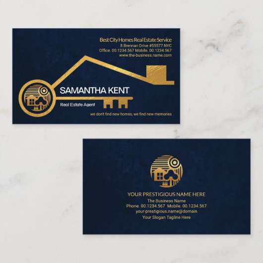 フェイク金ゴールドホーム鍵ブルーグランジテクスエテ実在ィート 名刺 (正面/裏面)