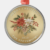 フェイク金ゴールドポエレガントインセチア・クリスマス メタルオーナメント (正面)