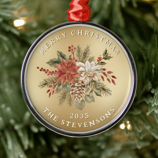 フェイク金ゴールドポエレガントインセチア・クリスマス メタルオーナメント