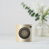 フェイク金ゴールドメタリックテクスチャカメラ  スクエア名刺 (スタンド正面)