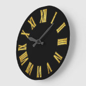 フェイク金ゴールドメタリックミニマルローマ数字ブラック ラージ壁時計 (傾斜)