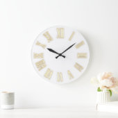 フェイク金ゴールドメタリックミニマルローマ数字（白） ラージ壁時計 (ホーム)