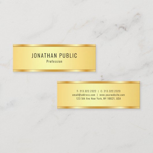 フェイク金ゴールドメタリックルックテンプレートエレガントモダン スキニー名刺 (正面/裏面)