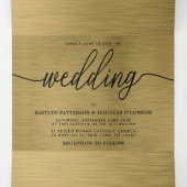 フェイク金ゴールドメタル結婚テクスチャスイート 三つ折り招待状 (内部中)