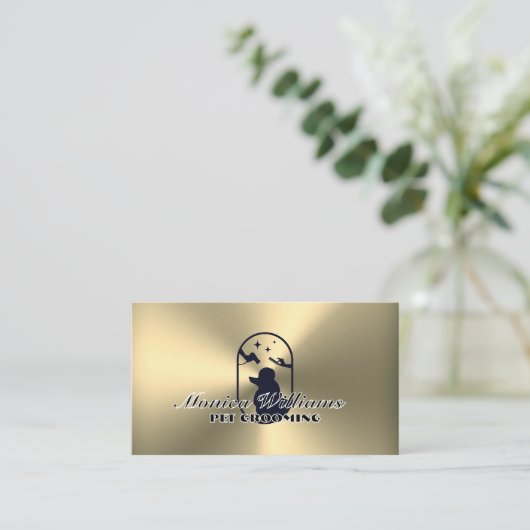 フェイク金ゴールドメタル面ペットケアロゴ 名刺 (スタンド正面)