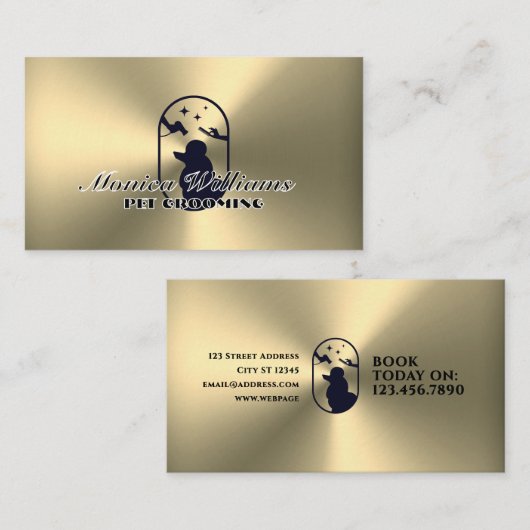フェイク金ゴールドメタル面ペットケアロゴ 名刺 (正面/裏面)