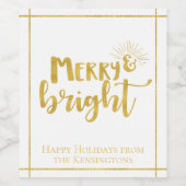 フェイク金ゴールドメリーと明るいクリスマスタイポグラフィ ワインラベル (シングルラベル)