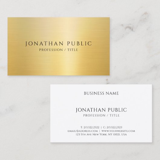 フェイク金ゴールドモダンエレガントテンプレート半光沢 名刺 (正面/裏面)