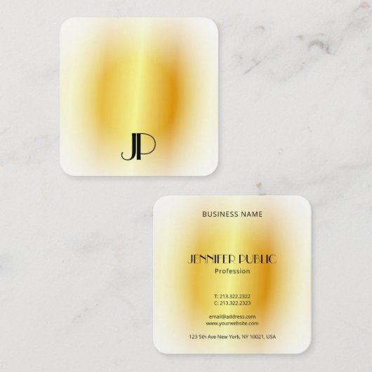 フェイク金ゴールドモダンエレガント金ゴールドモノグラムテンプレート スクエア名刺 (正面/裏面)