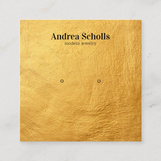 フェイク金ゴールドモダンジュエリースタッドイヤリング表示 スクエア名刺 (正面)