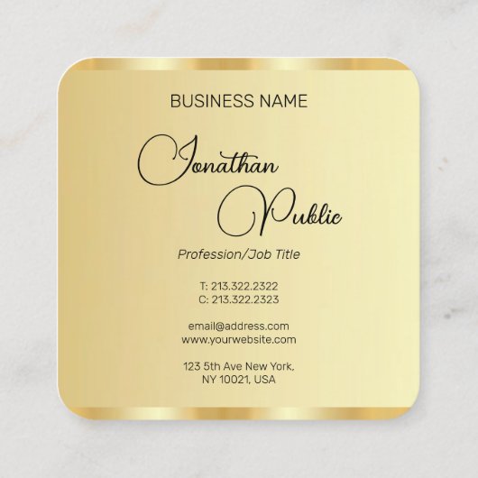 フェイク金ゴールドモダンプロフェッショナルエレガント スクエア名刺 (裏面)