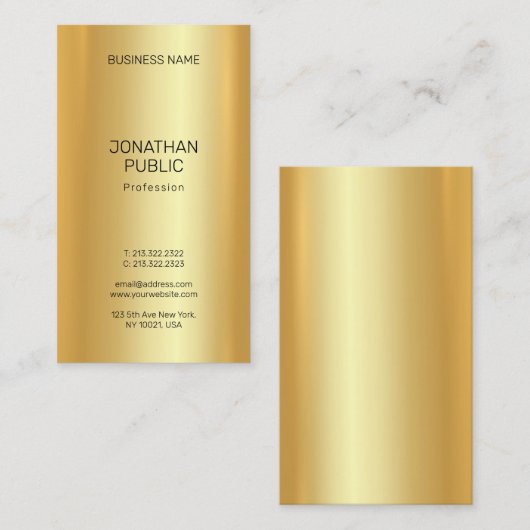 フェイク金ゴールドモダンプロフェッショナルエレガント 名刺 (正面/裏面)