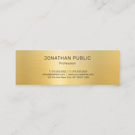 フェイク金ゴールドモダンミニマリストテンプレート スキニー名刺 (裏面)