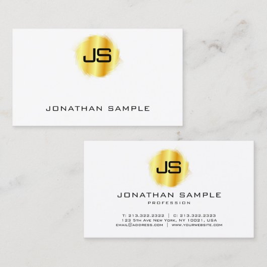 フェイク金ゴールドモダンモノグラムプロフェッショナルエレガント 名刺 (正面/裏面)