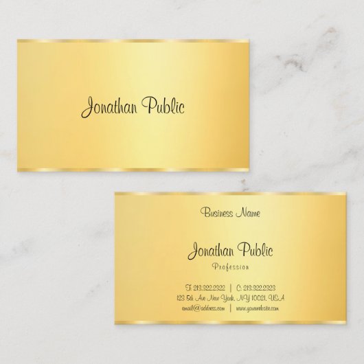 フェイク金ゴールドモダン書付きデザインテンプレート 名刺 (正面/裏面)