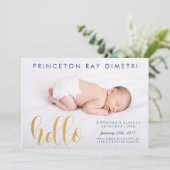 フェイク金ゴールドモダンHello Birth Announcement 案内状 (スタンド正面)