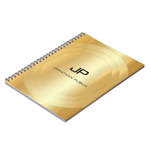 フェイク金ゴールドモノグラムのグラマーテンプレートエレガント ノートブック (左側)