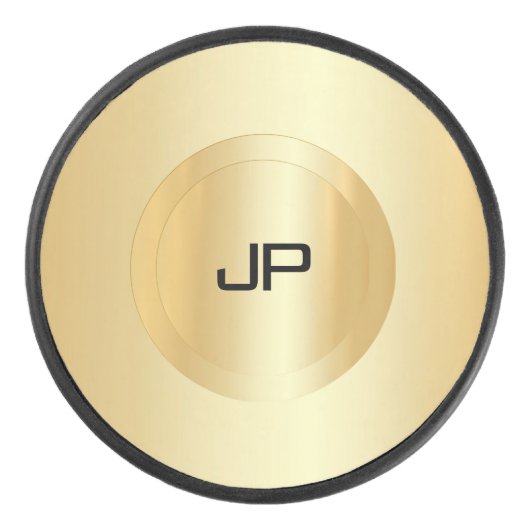 フェイク金ゴールドモノグラムテンプレートトレンディー アイスホッケーパック (正面)