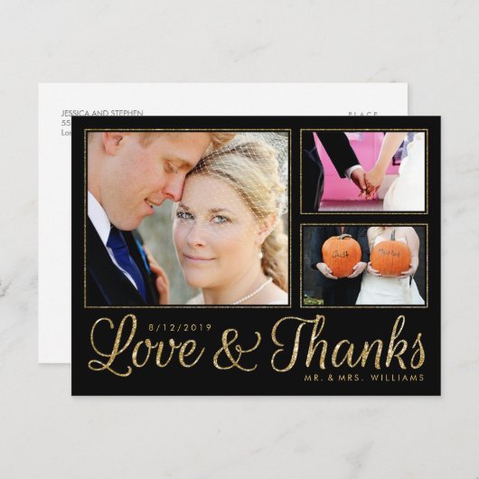 フェイク金ゴールドラヴ感謝していの結婚3枚のフォトポストカード ポストカード (正面/裏面)