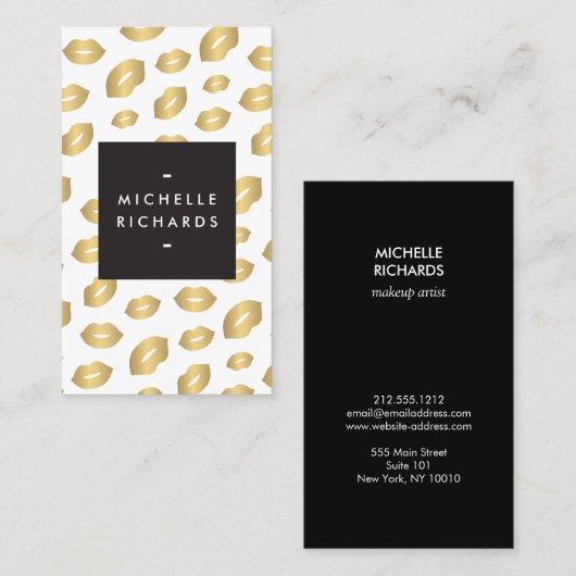 フェイク金ゴールドリッププリントメイクアップアーティスト美しいホワイト 名刺 (正面/裏面)