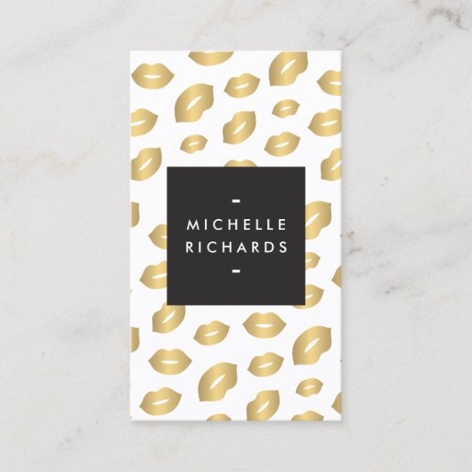 フェイク金ゴールドリッププリントメイクアップアーティスト美しいホワイト 名刺 (正面)