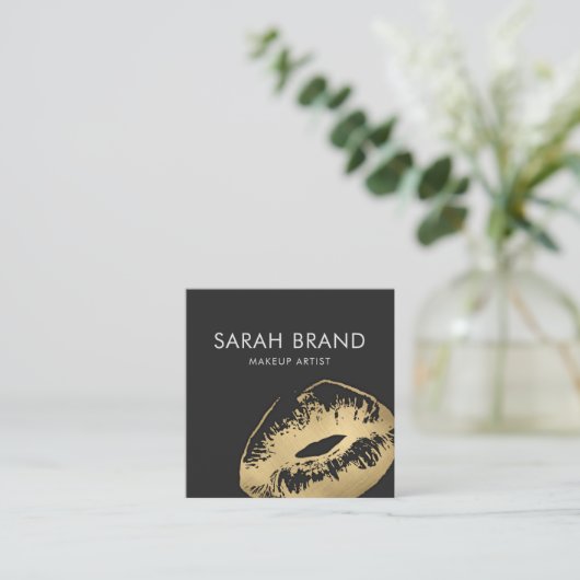 フェイク金ゴールドリップメイクアップアーティスト美しいサロン スクエア名刺 (スタンド正面)