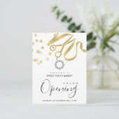 フェイク金ゴールドリボン切断グランド開招待状 ポストカード (スタンド正面)