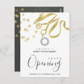 フェイク金ゴールドリボン切断グランド開招待状 ポストカード (正面/裏面)