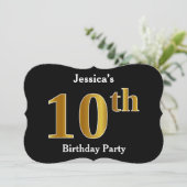 フェイク金ゴールドルック10th誕生日パーティー+名前をカスタムする 招待状 (スタンド正面)