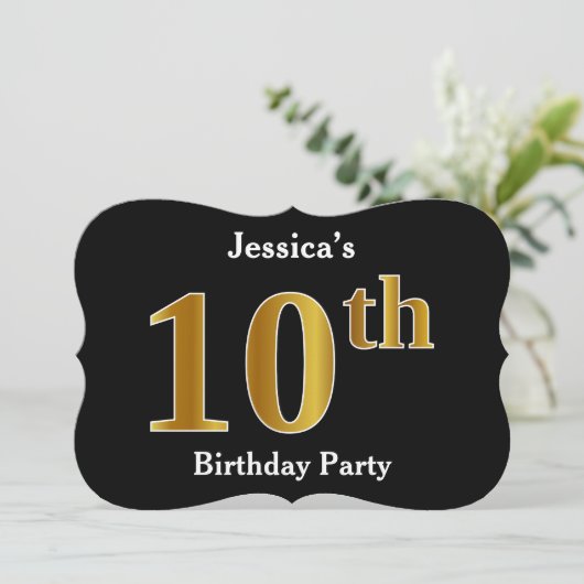 フェイク金ゴールドルック10th誕生日パーティー+名前をカスタムする 招待状 (スタンド正面)