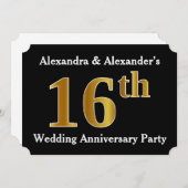 フェイク金ゴールドルック16結婚周年パーティー 招待状 (正面/裏面)