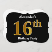 フェイク金ゴールドルック16th誕生日パーティー+名前をカスタムする 招待状 (正面/裏面)
