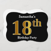 フェイク金ゴールドルック18th誕生日パーティー+名前をカスタムする 招待状 (正面/裏面)