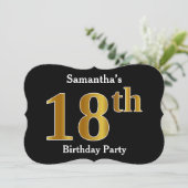 フェイク金ゴールドルック18th誕生日パーティー+名前をカスタムする 招待状 (スタンド正面)