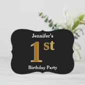 フェイク金ゴールドルック1st誕生日パーティー+名前をカスタムする 招待状 (スタンド正面)