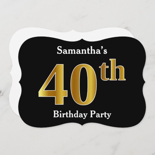 フェイク金ゴールドルック40th誕生日パーティー+名前をカスタムする 招待状 (正面/裏面)