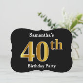 フェイク金ゴールドルック40th誕生日パーティー+名前をカスタムする 招待状 (スタンド正面)