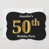 フェイク金ゴールドルック50th誕生日パーティー+名前をカスタムする 招待状 (正面)