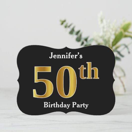 フェイク金ゴールドルック50th誕生日パーティー+名前をカスタムする 招待状 (スタンド正面)
