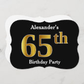 フェイク金ゴールドルック65th誕生日パーティー+名前をカスタムする 招待状 (正面/裏面)