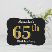フェイク金ゴールドルック65th誕生日パーティー+名前をカスタムする 招待状 (スタンド正面)
