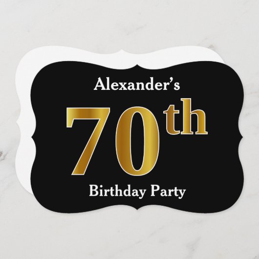 フェイク金ゴールドルック70th誕生日パーティー+名前をカスタムする 招待状 (正面/裏面)