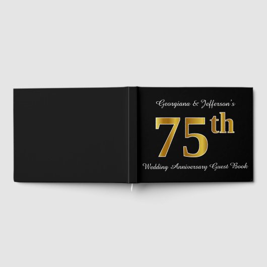フェイク金ゴールドルック75結婚周年+名前 ゲストブック (全面)
