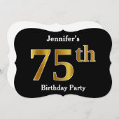 フェイク金ゴールドルック75th誕生日パーティー+名前をカスタムする 招待状 (正面/裏面)
