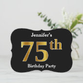 フェイク金ゴールドルック75th誕生日パーティー+名前をカスタムする 招待状 (スタンド正面)