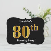 フェイク金ゴールドルック80th誕生日パーティー+名前をカスタムする 招待状 (スタンド正面)