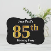 フェイク金ゴールドルック85th誕生日パーティー+名前をカスタムする 招待状 (スタンド正面)