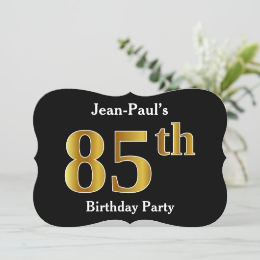 フェイク金ゴールドルック85th誕生日パーティー+名前をカスタムする 招待状 (スタンド正面)